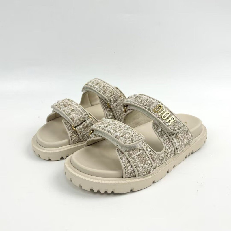 Dior迪奧 新款米白色粗花呢金標拖鞋 37碼 成色很好 無附件-0