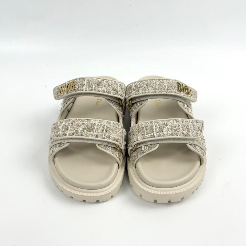 Dior迪奧 新款米白色粗花呢金標拖鞋 37碼 成色很好 無附件-1