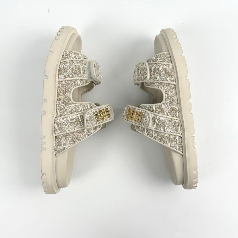 Dior迪奧 新款米白色粗花呢金標拖鞋 37碼 成色很好 無附件-3