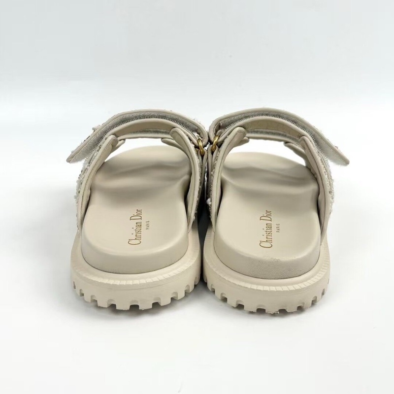 Dior迪奧 新款米白色粗花呢金標拖鞋 37碼 成色很好 無附件-4