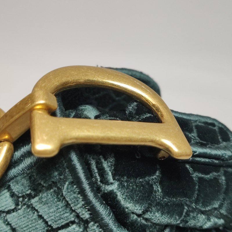 Dior Saddle馬鞍包絨布拼色條紋字母Logo鱷魚紋馬鞍造型單肩包-9