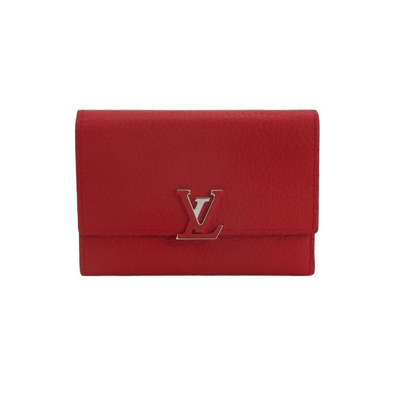 Louis Vuitton(LV)Capucines迷你牛皮純色金屬搭扣錢包-0