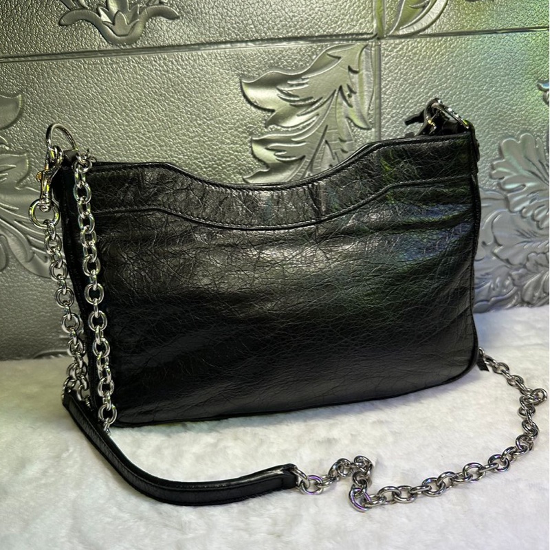 巴黎世家 機車包 黑銀 斜挎包 側背包 黑色皮革 鏈條包 black lambskin balenciaga classic city crossbody bag-15