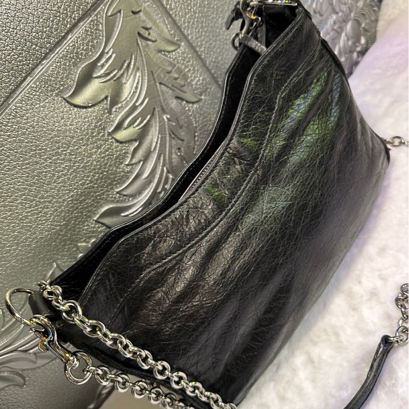 巴黎世家 機車包 黑銀 斜挎包 側背包 黑色皮革 鏈條包 black lambskin balenciaga classic city crossbody bag-16