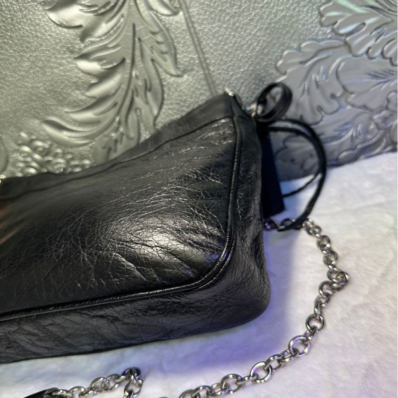 巴黎世家 機車包 黑銀 斜挎包 側背包 黑色皮革 鏈條包 black lambskin balenciaga classic city crossbody bag-17