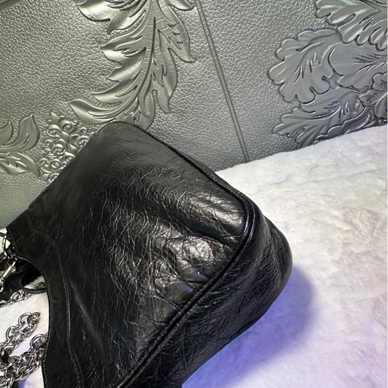 巴黎世家 機車包 黑銀 斜挎包 側背包 黑色皮革 鏈條包 black lambskin balenciaga classic city crossbody bag-19