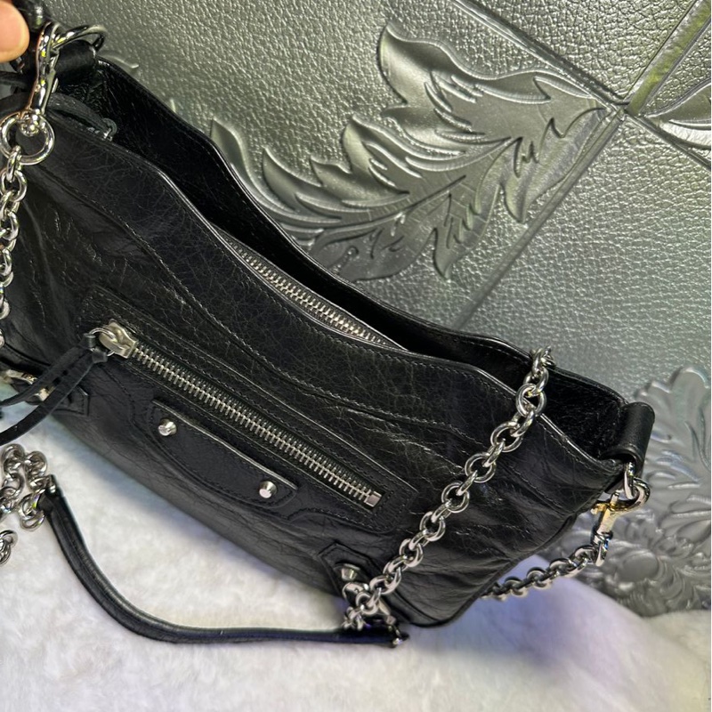 巴黎世家 機車包 黑銀 斜挎包 側背包 黑色皮革 鏈條包 black lambskin balenciaga classic city crossbody bag-21