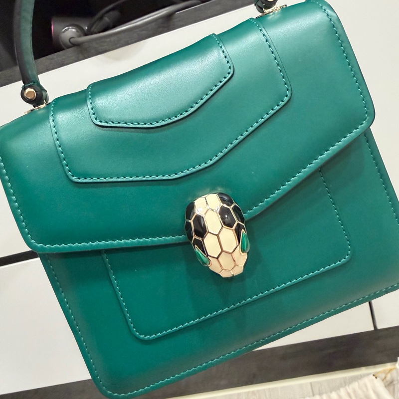 Bvlgari 祖母綠蛇頭包 內裡紫手提斜背包-6