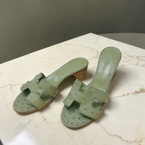 莉亞精品♡Hermes綠拖鞋36 二手
