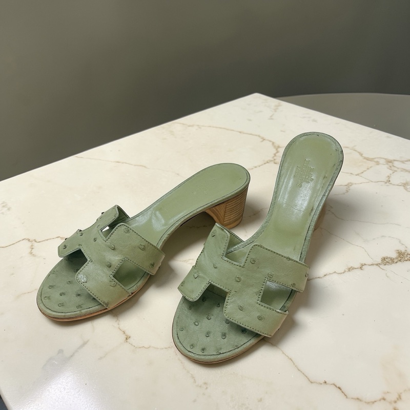 莉亞精品♡Hermes綠拖鞋36 二手-0