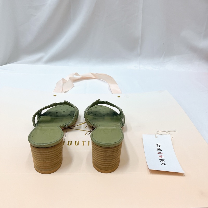 莉亞精品♡Hermes綠拖鞋36 二手-3