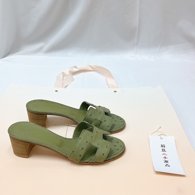 莉亞精品♡Hermes綠拖鞋36 二手-5