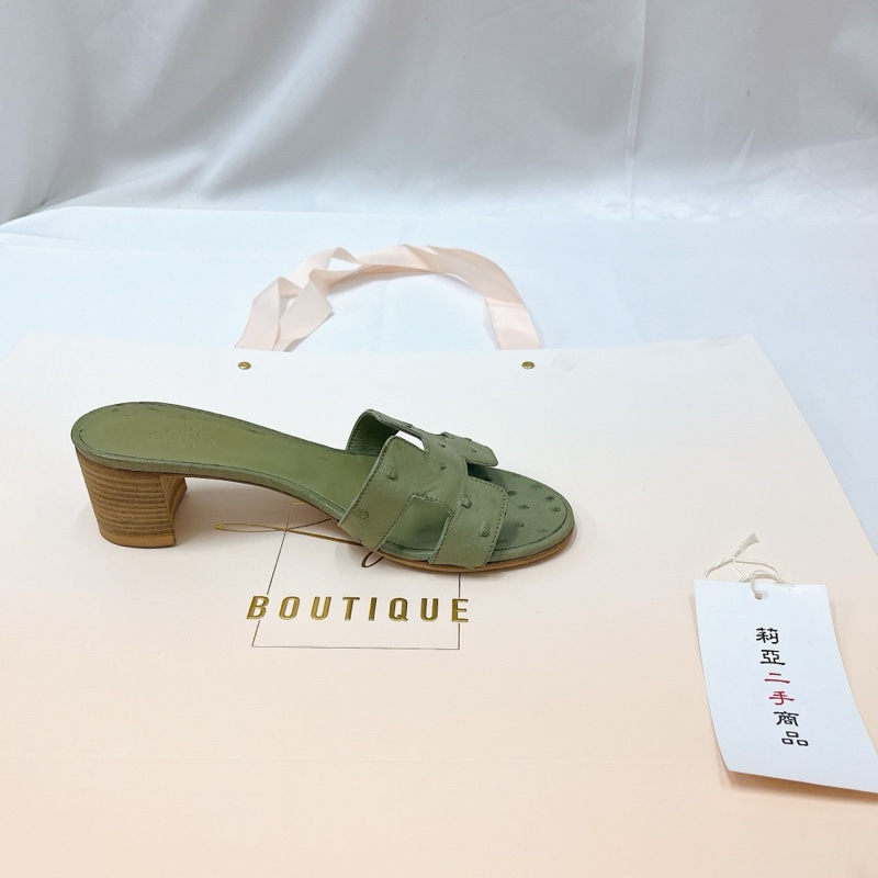 莉亞精品♡Hermes綠拖鞋36 二手-6
