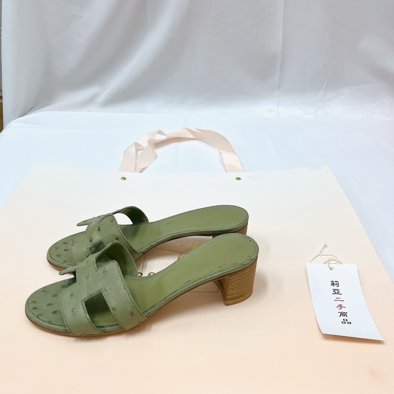 莉亞精品♡Hermes綠拖鞋36 二手-7