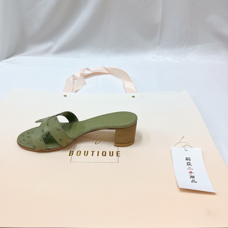 莉亞精品♡Hermes綠拖鞋36 二手-8