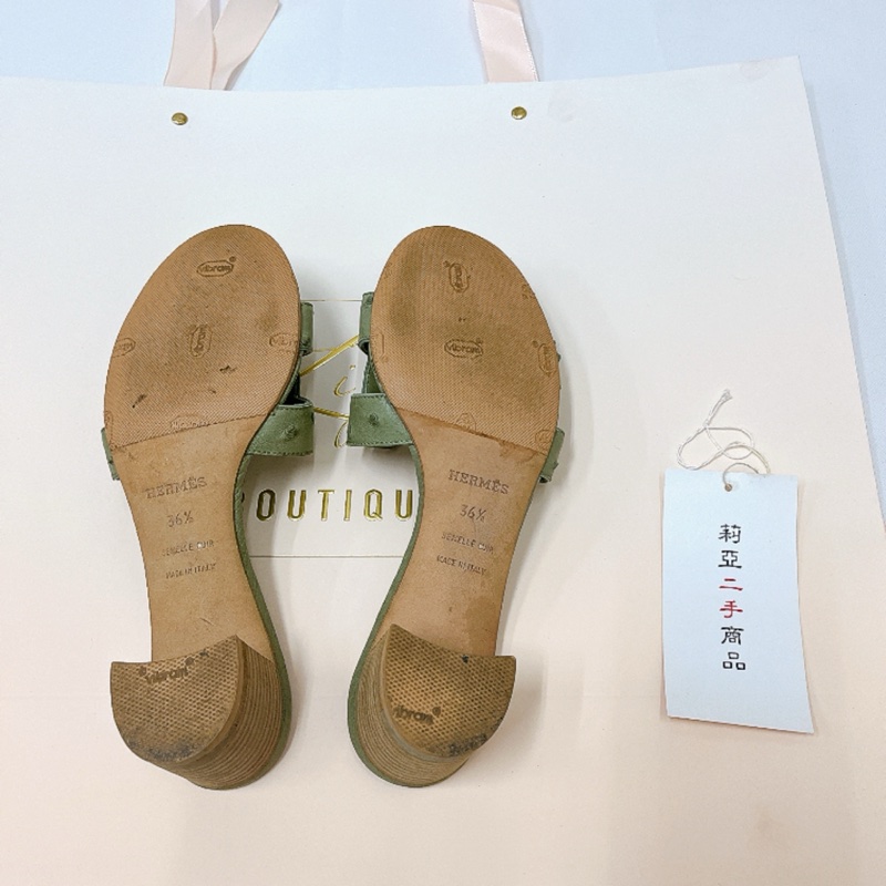 莉亞精品♡Hermes綠拖鞋36 二手-9