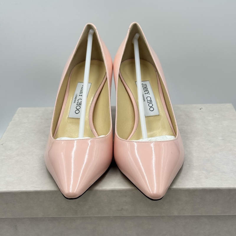 99新jimmy choo 周仰傑粉色漆皮尖頭細跟高跟鞋 37碼。-1