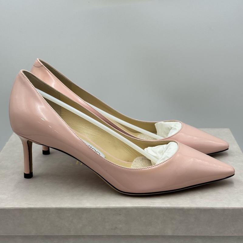 99新jimmy choo 周仰傑粉色漆皮尖頭細跟高跟鞋 37碼。-2