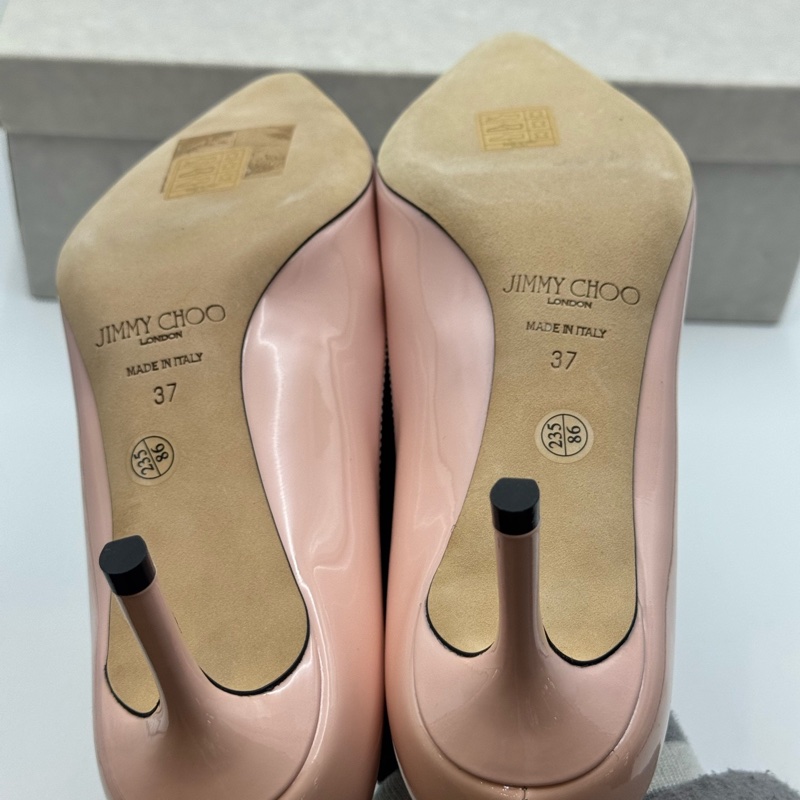 99新jimmy choo 周仰傑粉色漆皮尖頭細跟高跟鞋 37碼。-3