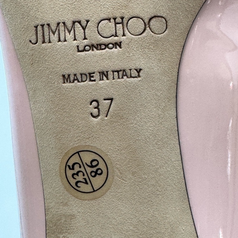 99新jimmy choo 周仰傑粉色漆皮尖頭細跟高跟鞋 37碼。-5