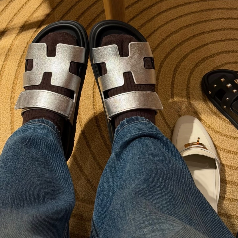 💖Hermes 二舅鞋 拖鞋 銀色 38號💖 全新全配-0