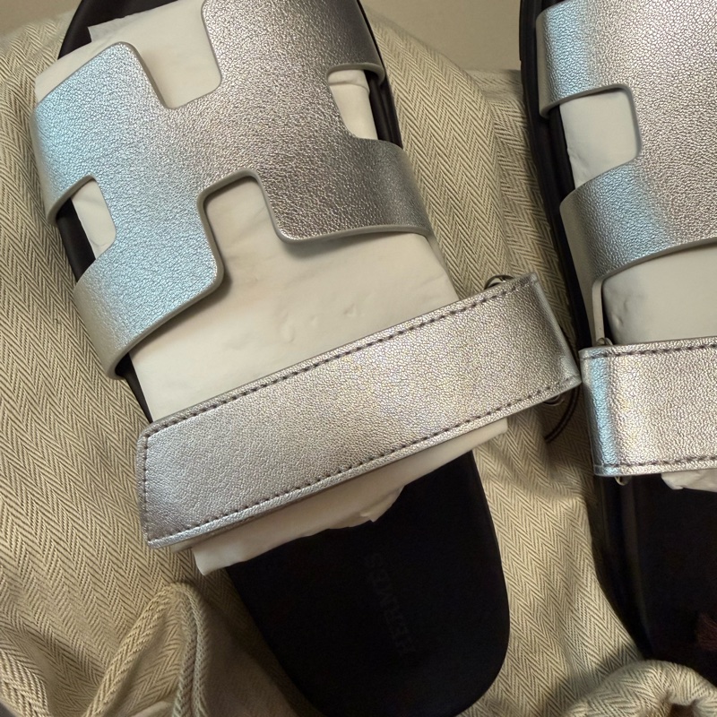 💖Hermes 二舅鞋 拖鞋 銀色 38號💖 全新全配-3