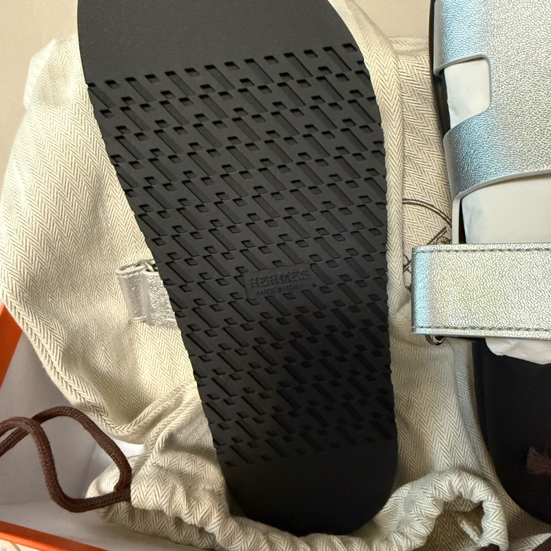 💖Hermes 二舅鞋 拖鞋 銀色 38號💖 全新全配-6