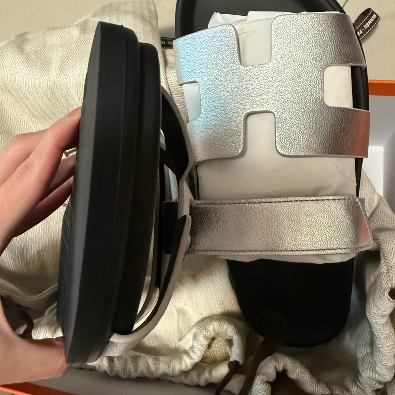 💖Hermes 二舅鞋 拖鞋 銀色 38號💖 全新全配-7