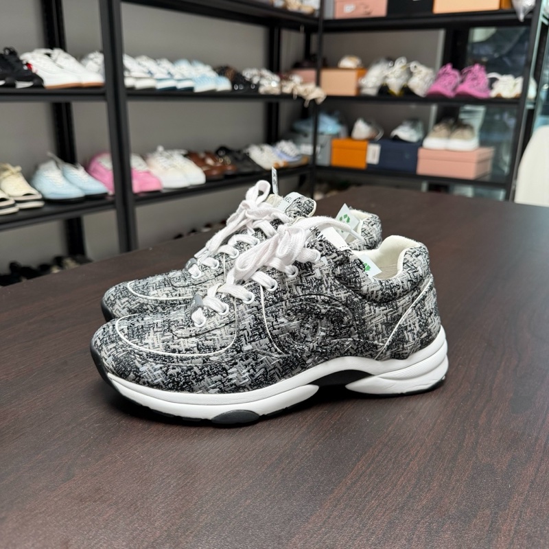 CHANEL香奈兒 經典黑白粗花呢 運動鞋 37.5碼-0