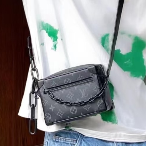 男女通殺😍Lv路易威登mini soft trunk黑色老花盒子包單肩斜挎包-1