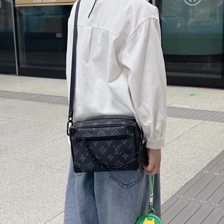 男女通殺😍Lv路易威登mini soft trunk黑色老花盒子包單肩斜挎包-2