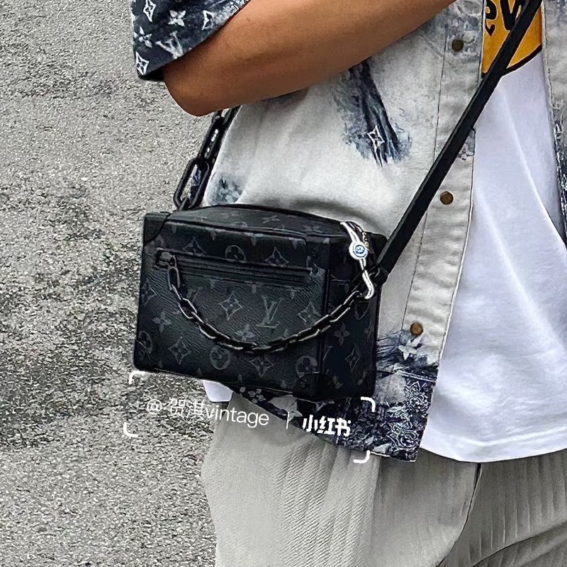 男女通殺😍Lv路易威登mini soft trunk黑色老花盒子包單肩斜挎包-4
