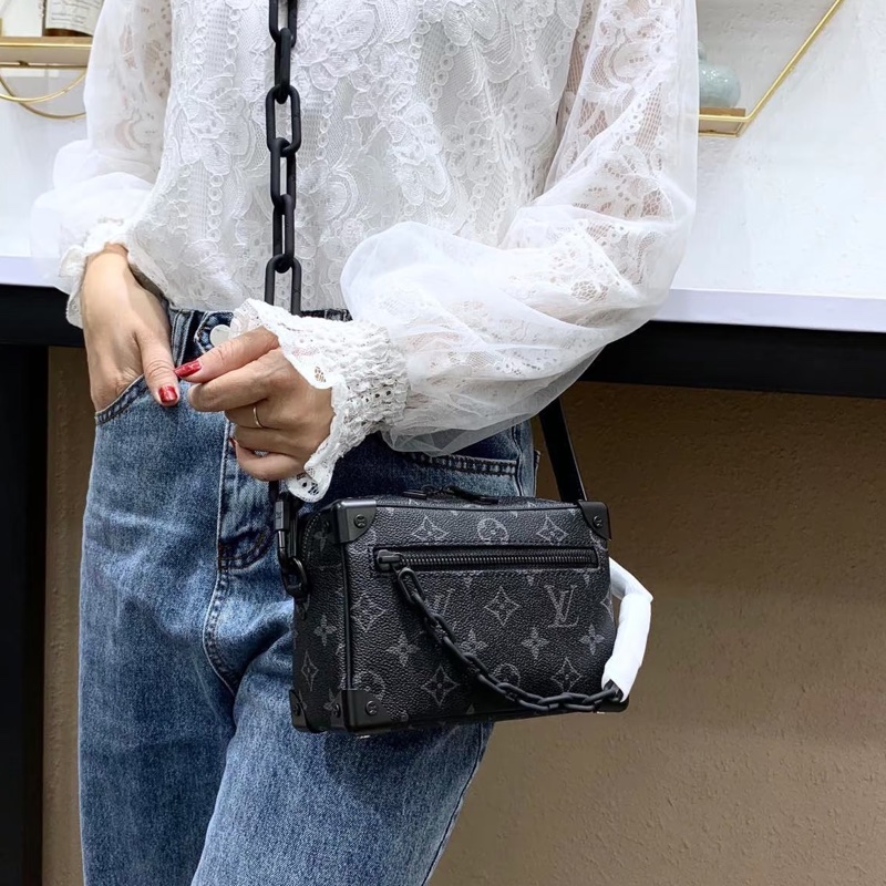 男女通殺😍Lv路易威登mini soft trunk黑色老花盒子包單肩斜挎包-5