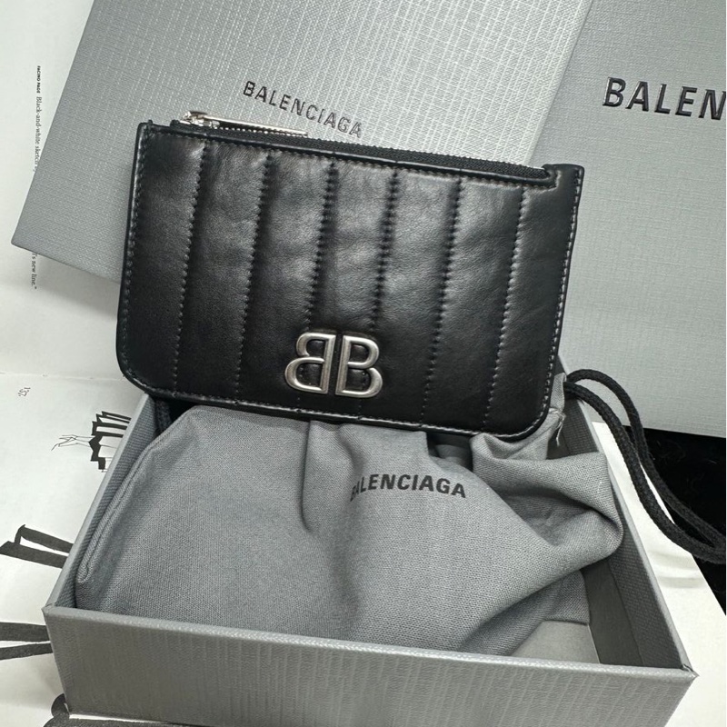 巴黎世家黑色卡夾 短夾 中夾 黑色皮革 閒置 Balenciaga black card holder-5