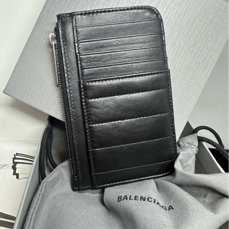 巴黎世家黑色卡夾 短夾 中夾 黑色皮革 閒置 Balenciaga black card holder-6
