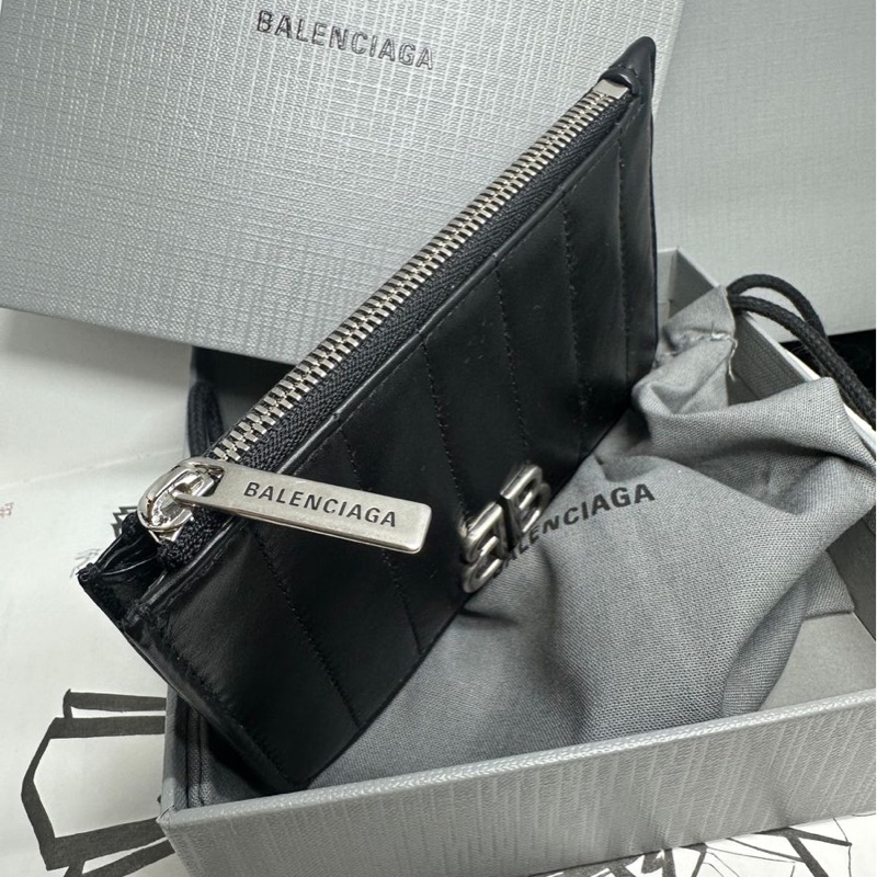 巴黎世家黑色卡夾 短夾 中夾 黑色皮革 閒置 Balenciaga black card holder-11