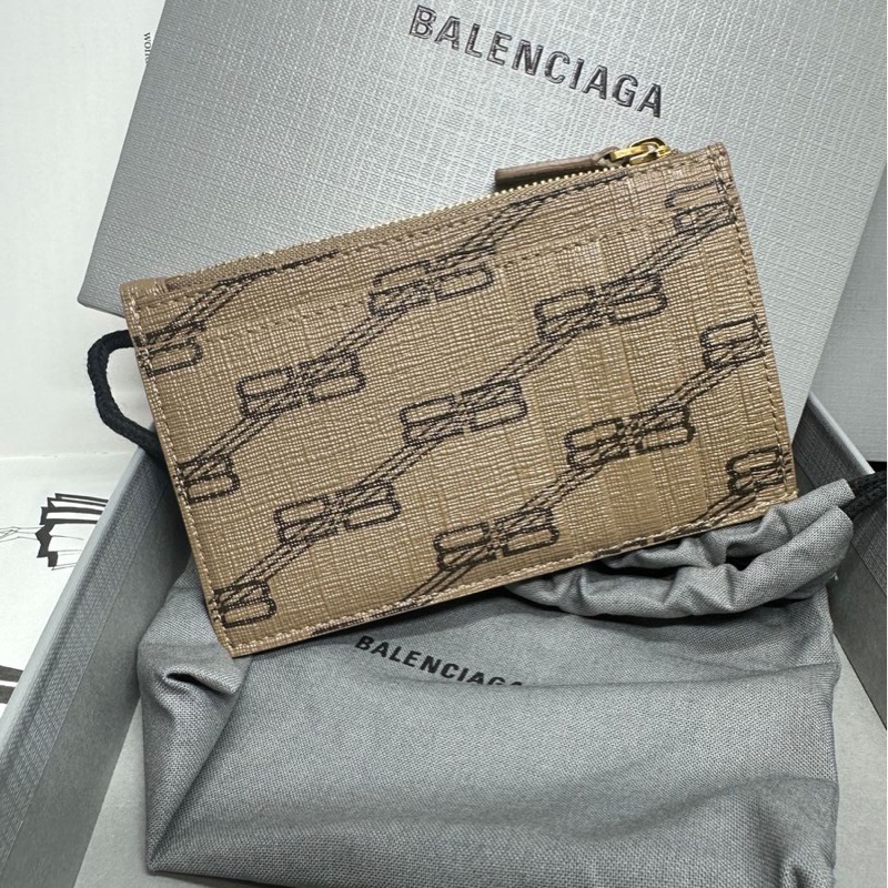 巴黎世家卡夾 短夾 大地色系皮革 全新 Balenciaga brown monogram card holder-9