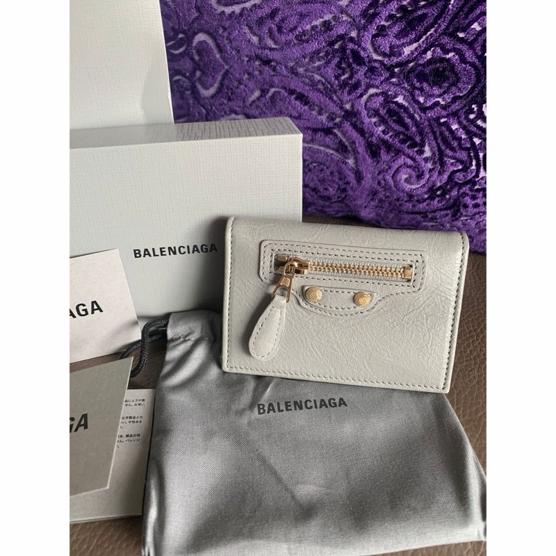 巴黎世家灰色卡夾 短夾 機車包 皮革 閒置 Balenciaga grey leather city card holder-0
