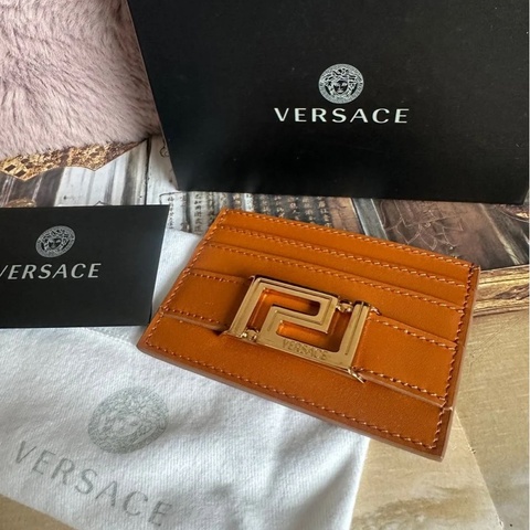 范思哲卡夾 短夾 焦糖色 大地色系 皮革 閒置 Versace gold color card holder
