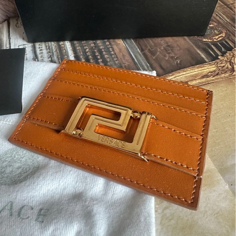 范思哲卡夾 短夾 焦糖色 大地色系 皮革 閒置 Versace gold color card holder-1