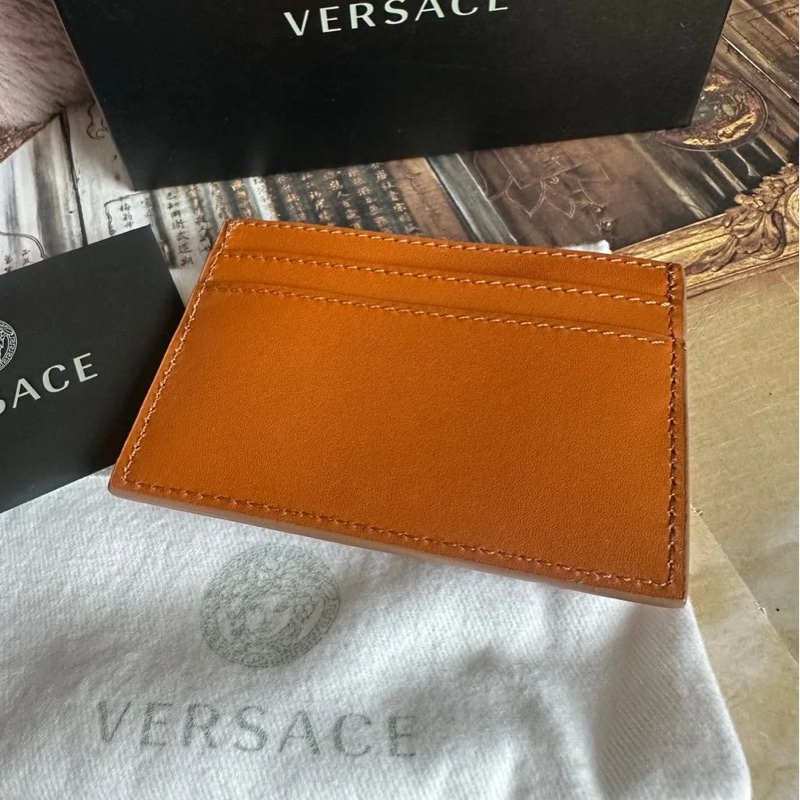 范思哲卡夾 短夾 焦糖色 大地色系 皮革 閒置 Versace gold color card holder-7