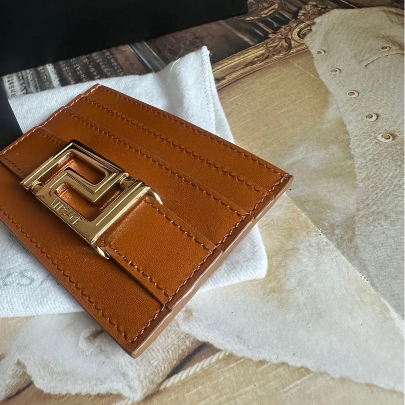 范思哲卡夾 短夾 焦糖色 大地色系 皮革 閒置 Versace gold color card holder-8