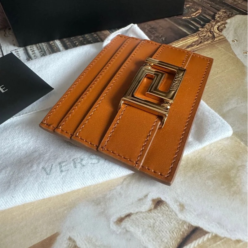范思哲卡夾 短夾 焦糖色 大地色系 皮革 閒置 Versace gold color card holder-9