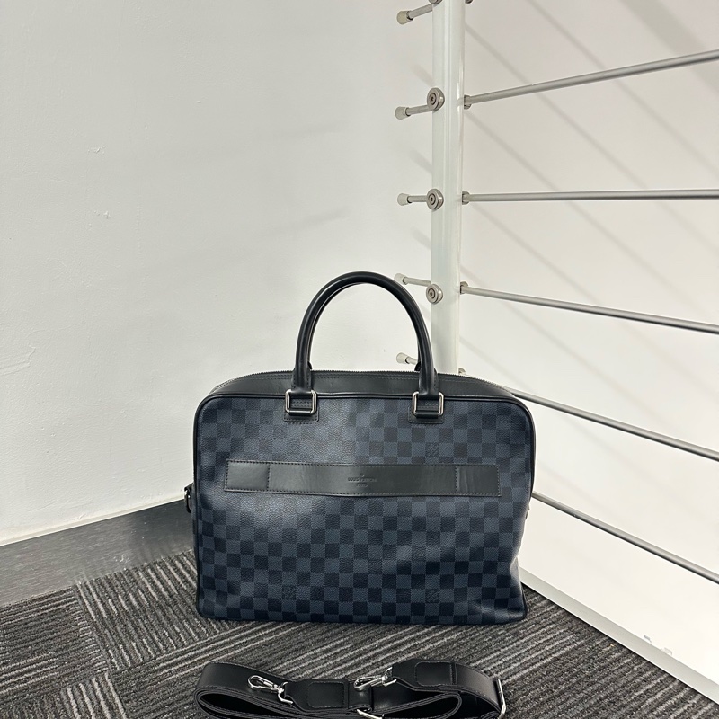 LV porte documents棋盤格公文包 藍黑色棋盤格 95新-0