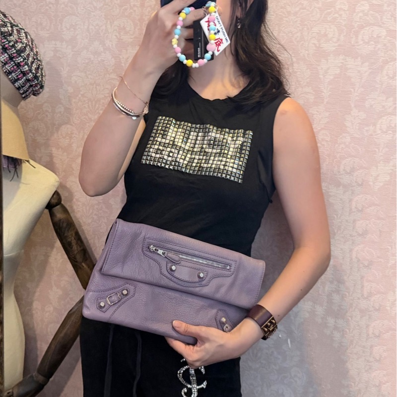 巴黎世家薰衣草色 手包 手提包機車包 皮革 balenciaga lavender purple Lambskin Motocross Giant 12 silver Envelope Clutch Bag 超夢幻顏色-1