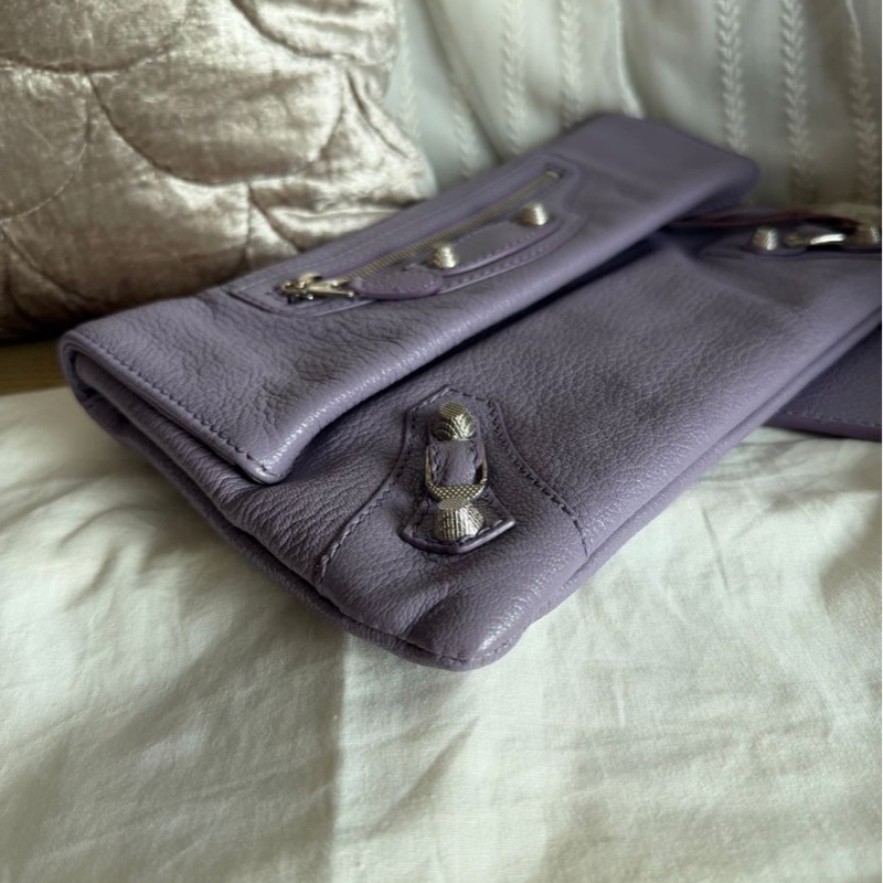 巴黎世家薰衣草色 手包 手提包機車包 皮革 balenciaga lavender purple Lambskin Motocross Giant 12 silver Envelope Clutch Bag 超夢幻顏色-7