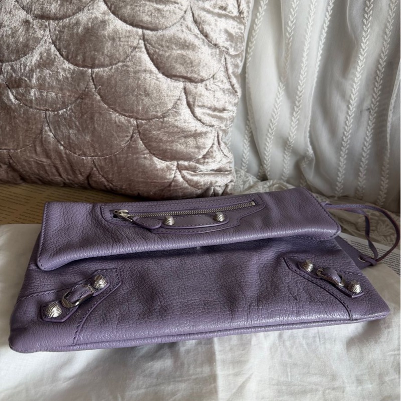 巴黎世家薰衣草色 手包 手提包機車包 皮革 balenciaga lavender purple Lambskin Motocross Giant 12 silver Envelope Clutch Bag 超夢幻顏色-10
