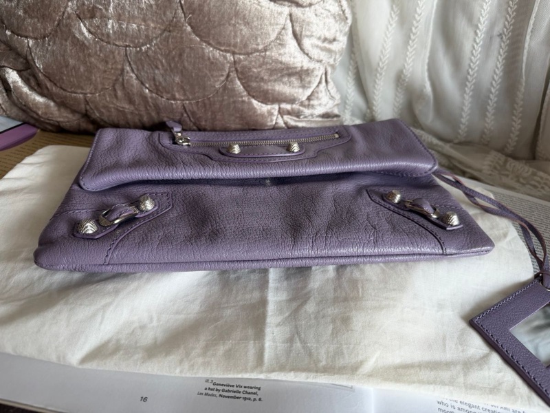 巴黎世家薰衣草色 手包 手提包機車包 皮革 balenciaga lavender purple Lambskin Motocross Giant 12 silver Envelope Clutch Bag 超夢幻顏色-11