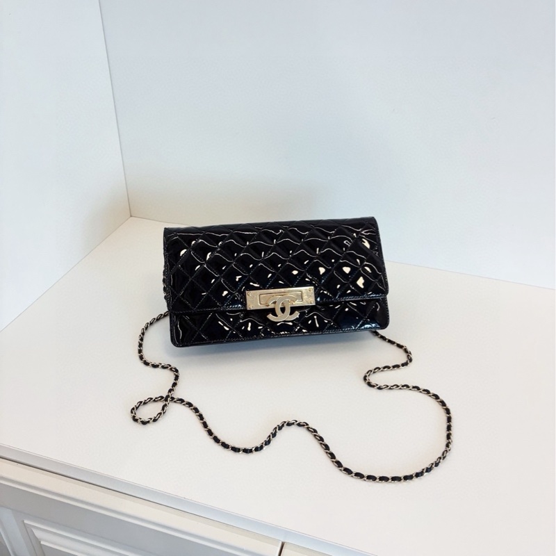 ✨Chanel 黑色漆皮雙C 法棍鏈條包 98新🖤-3