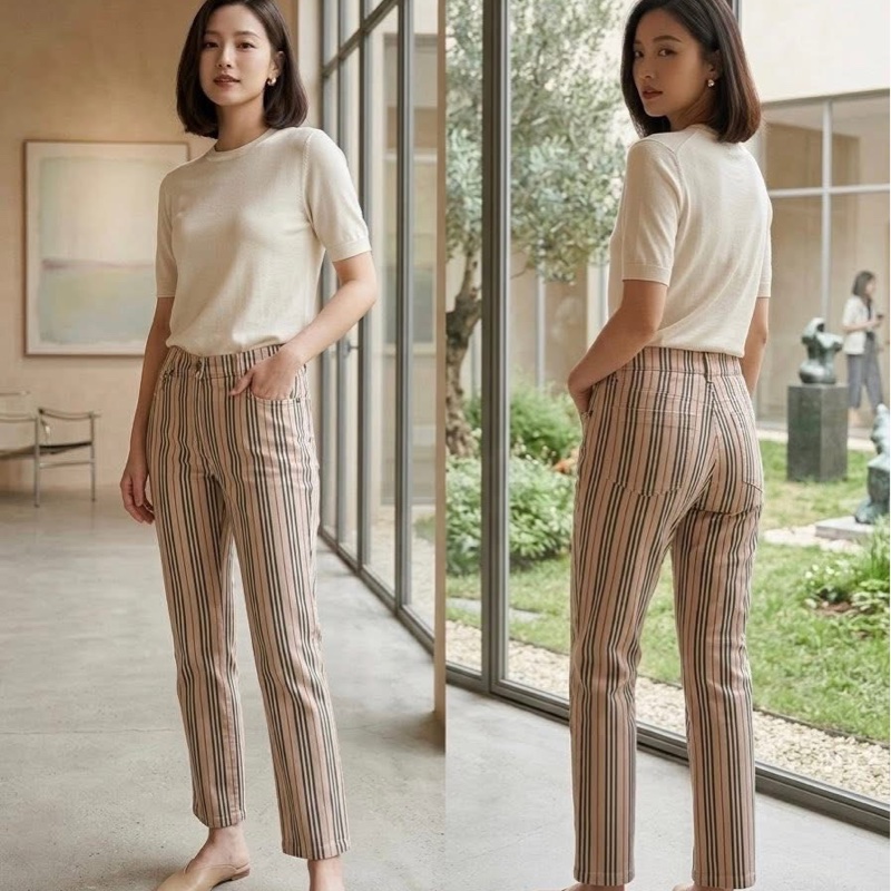 BURBERRY 倫敦 直條經典彈性長褲-0